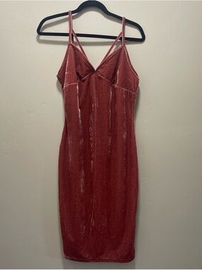 IRIS Velvet Slip Midi Dress in Rose fitted bodice Coquette party